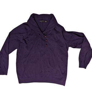 JEANNE PIERRE Deep Purple Shawl Collar Sweater Women's XL Soft Knit Henly
